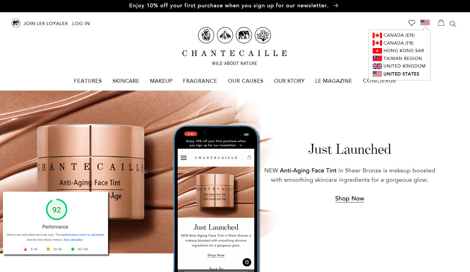 Chantecaille Shopify Plus international ecommerce website by ECommerce Partners